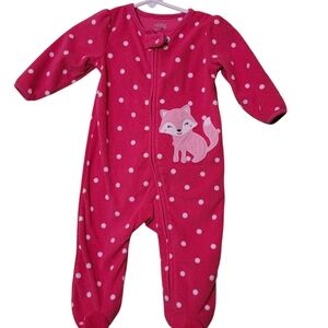 Carter's Hot Pink Polka Dot Fox Fleece Footed One-Piece